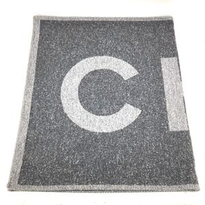 CHANEL 19K Logo Large Stole Blanket Scarf Cashmere Wool Men's Women's Gray